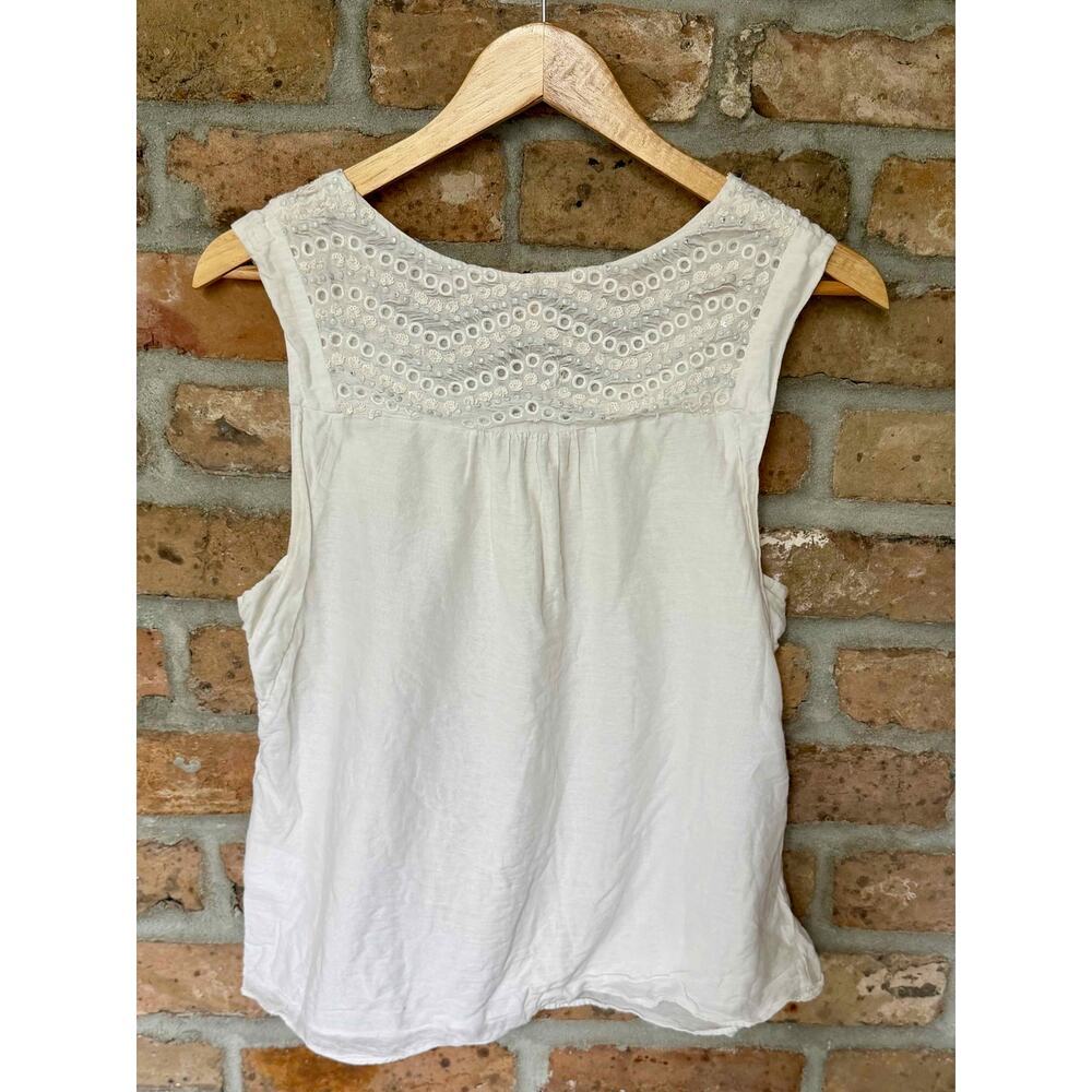 Leifsdottir Anthropologie White Eyelet Beaded Cotton Silk Top Boho Size 4 - Picture 4 of 8